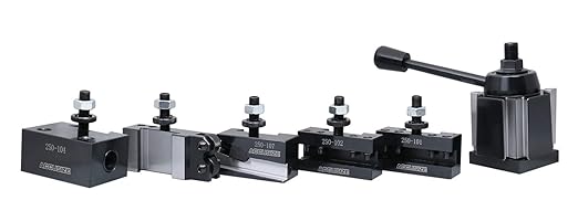 Accusize Industrial Tools - AXA 6 Pc Wedge Type Quick Change Tool Post Set, for Lathe Swing 6-12 Inches, Includes 5 Tool Holders, 0251-0111