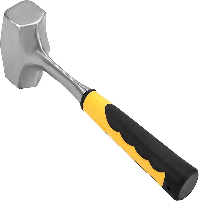 2 Pack 3 lb Sledge Hammer, Heavy Duty Club Hammer with Fiberglass Handle for Driving Stakes, Demolition Work, Cracking Rocks, Mining
