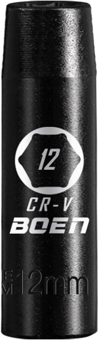 BOEN 1/2" Drive Deep Impact Socket,12mm Premium Socket,Metric,6 Point,Cr-V Steel with Laser Marking - Strong and Durable