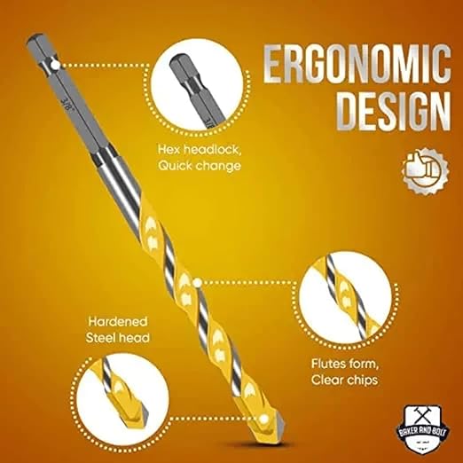 Baker and Bolt Extra 5 Pcs 5.12" Masonry Drill Bit Set for Concrete High-Speed Steel Drill Bits Set with Storage Sleeve (3/16"-1/2")