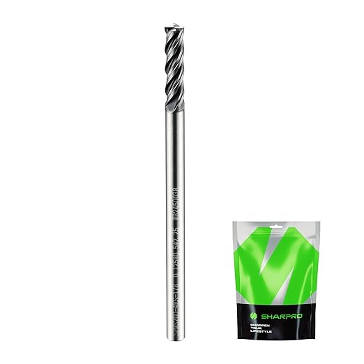 SHAPPRO 1/8 Inch Shank Carbide Square End Mill, 4 Flute CNC End Mills, Heat-Resistant Metal Endmill Suitable Alloy Steel, Stainless Steel, Various Cast Iron