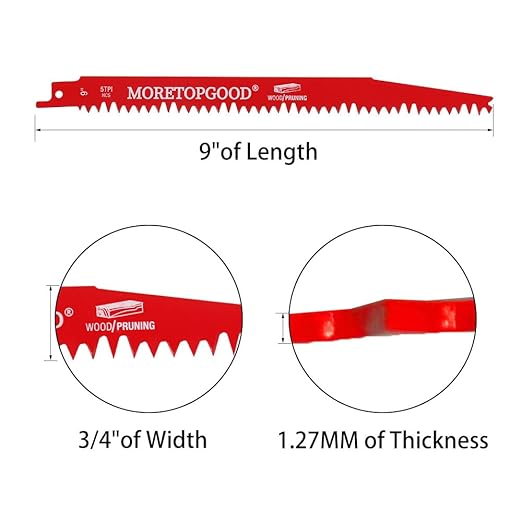 Wood Pruning Reciprocating Saw Blades - 9 Inch Saw Blades for Trees and Wood Cutting (10 Pack/5TPI)