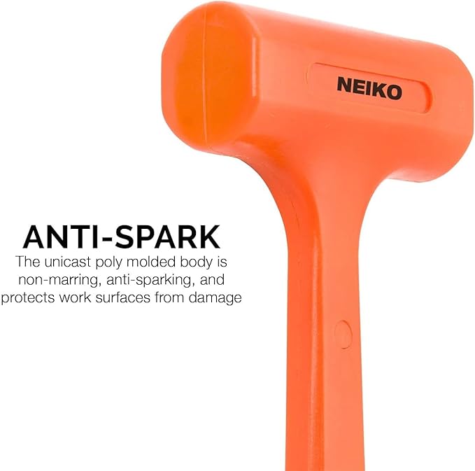 NEIKO 02848A 3 LB Dead Blow Hammer, Neon Orange | Unibody Molded | Checkered Grip | Spark and Rebound Resistant