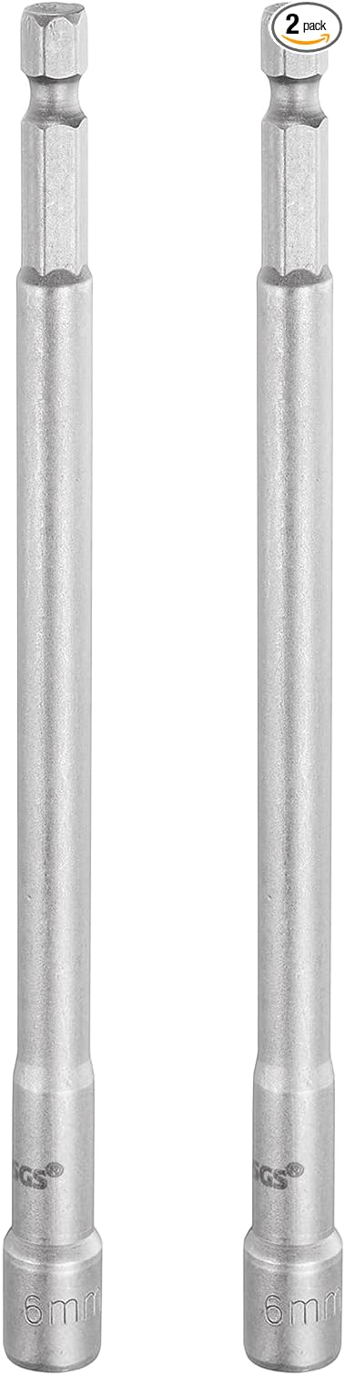 HARFINGTON 2pcs Nut Driver Drill Bit 6mm Metric Socket 1/4" Hex Shank 5.91" (150mm) Long Magnetic 6-Point Sockets Quick Change CR-V Steel Bolt Setters for Power Drill Drivers