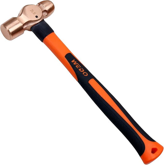 WEDO Copper Ball Peen Hammer 12 oz(3/4lb), Ball Pein Hammer with Fiberglass Handle, Length 300mm(12"), Die-Forged, Corrosion Resistant, DIN Standard