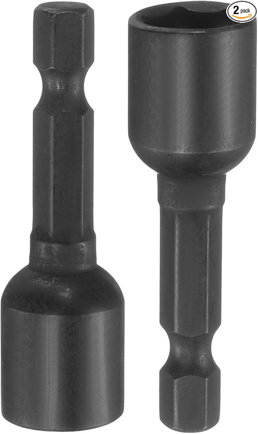 uxcell 2Pcs 1/4" Hex Shank 10mm Magnetic Hex Socket 48mm Length, CR-V Steel Quick-Release Impact Driver Socket Wrench Screw for Impact Drill Power Nut Setter
