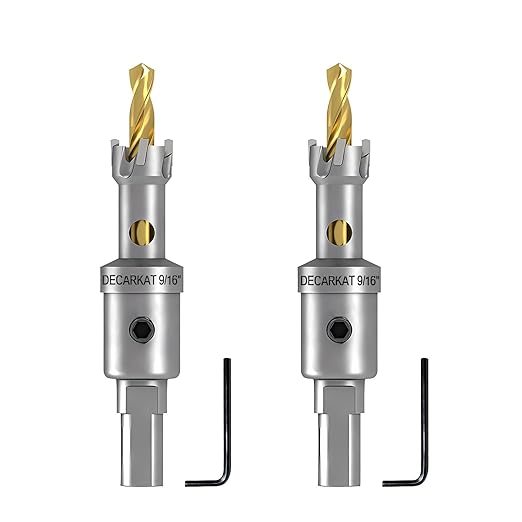 2-Pack 9/16" TCT Hole Saws for Hard Metal, Heavy Duty 14mm Tungsten Carbide Tipped Hole Cutters Set with Spring-Loaded Pilot Drill Bits for Stainless Steel, Metal, Iron, and Plastic.