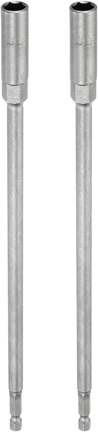HARFINGTON 2pcs Nut Driver Drill Bit 9mm Metric Socket 1/4" Hex Shank 10" (250mm) Extra Long Magnetic 6-Point Sockets Quick Change 40Cr Steel Bolt Setters for Power Drill Drivers