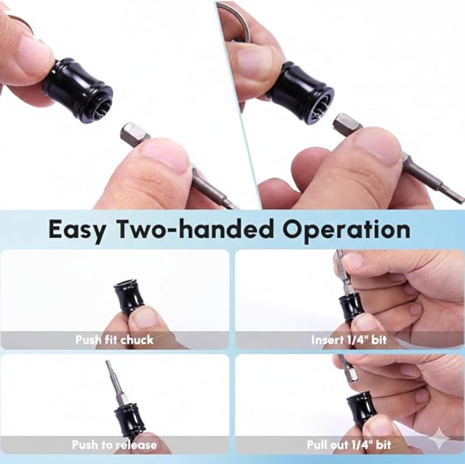 12 Pack 1/4" Hex Bit Holder Key chain - Aluminum Alloy Quick Release Bit Holders with Carabiner for Drill, Screwdriver & Impact Driver - Portable Tool Gift for Men (Black)