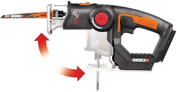 WORX Cordless Reciprocating Saw&Jigsaw, 20V ¾" 2-in-1 Saw, ¾" Stroke Length, 2-in-1 functions, 4 Blades for Different Materials, Compact&Lightweight Design, Tool Only, PowerShare