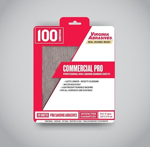 Virginia Abrasives 9??x 11??Commercial Pro Sandpaper Sanding Sheets, 100 grit, 20 Pack