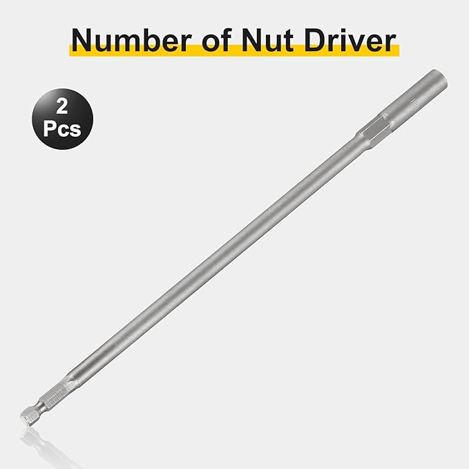 HARFINGTON 2pcs Nut Driver Drill Bit 7mm Metric Socket 1/4" Hex Shank 10" (250mm) Extra Long Magnetic 6-Point Sockets Quick Change 40Cr Steel Bolt Setters for Power Drill Drivers