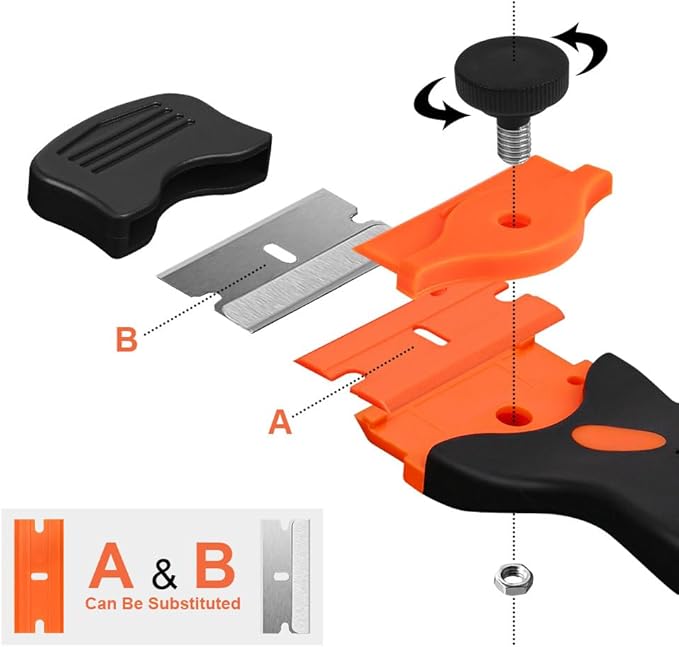 Ainiv Razor Blade Scraper, 2-in-1 Scraper Tool with 10PCS Metal Blades and 10PCS Plastic Blades, Multi-funtional Cleaning Razor Scraper for Stickers, Labels, Caulk, Adhesive, Paint Removal (2 Pack)