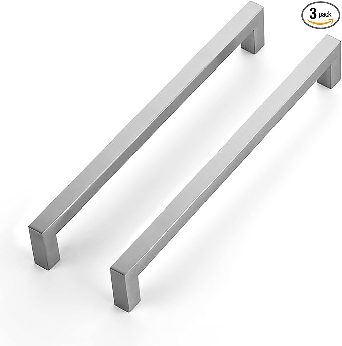 Ravinte 3 Pack 8-4/5 Inch Kitchen Square Cabinet Handles Satin Nickel Cabinet Pulls Brushed Nickel Drawer Pulls Kitchen 8-4/5 Inch Hole Center