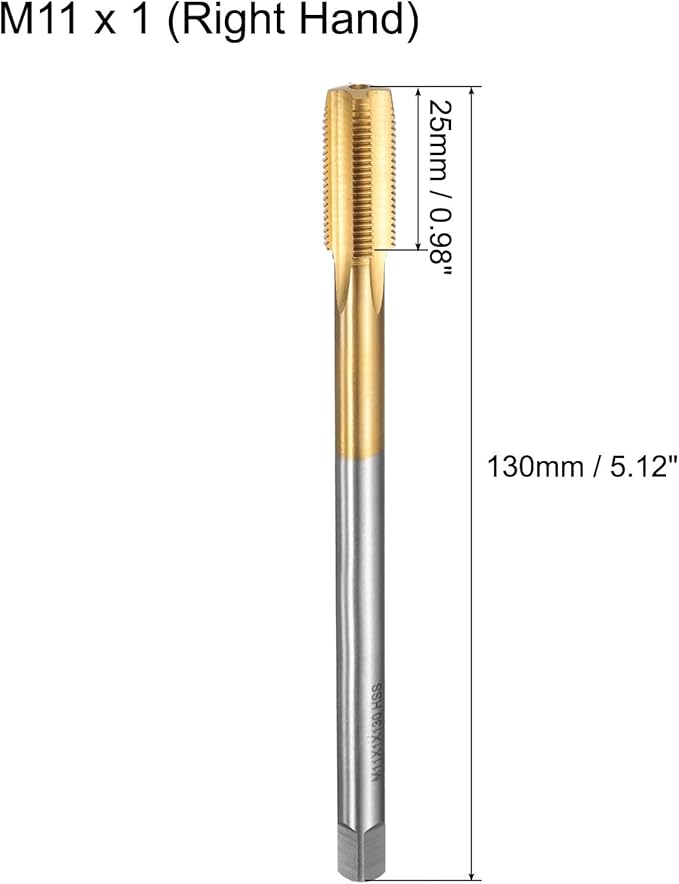uxcell Metric Thread Tap M11 x 1 H2 130mm Straight Flute Screw Thread Milling Machine Taps Threading Tapping Repair Tool