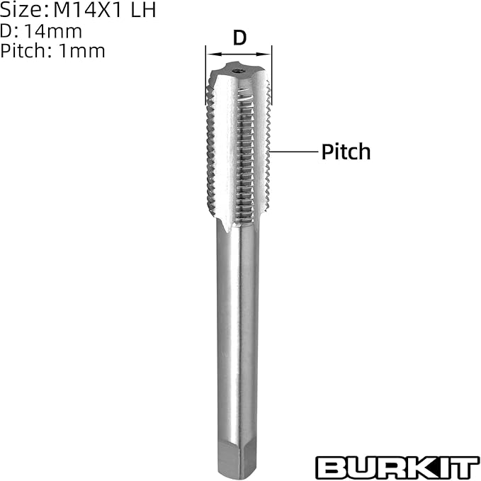 Burkit M14 X 1 Thread Tap Left Hand, HSS M14 x 1.0 Straight Fluted Machine Tap