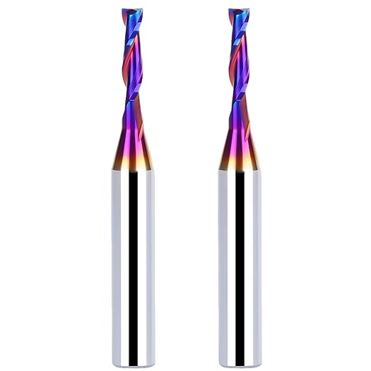 2PCS Upcut Spiral Router Bit 1/4 Inch Shank 1/8 Inch Cutting Diameter 1/2 inch Cutting Length with Extra Long Life Coating CNC Router Bits End Mill for Wood Cutting, Slot Mortise, Engraving