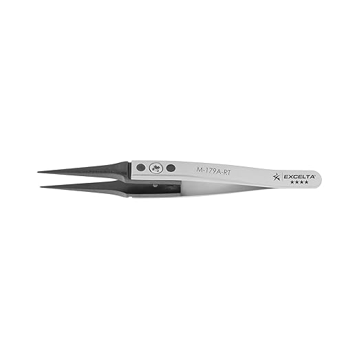 Excelta Mini Straight Tweezers, Tips are Replaceable, Anti-Magnetic Stainless Steel, ESD Safe, Heat Resistant up to 195째F, Ideal for Cleanroom Use, Superior