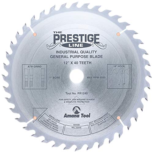 Amana Tool - PR1240 Carbide Tipped Prestige General Purpose 12" Dia 40T ATB, 18 Deg, 1