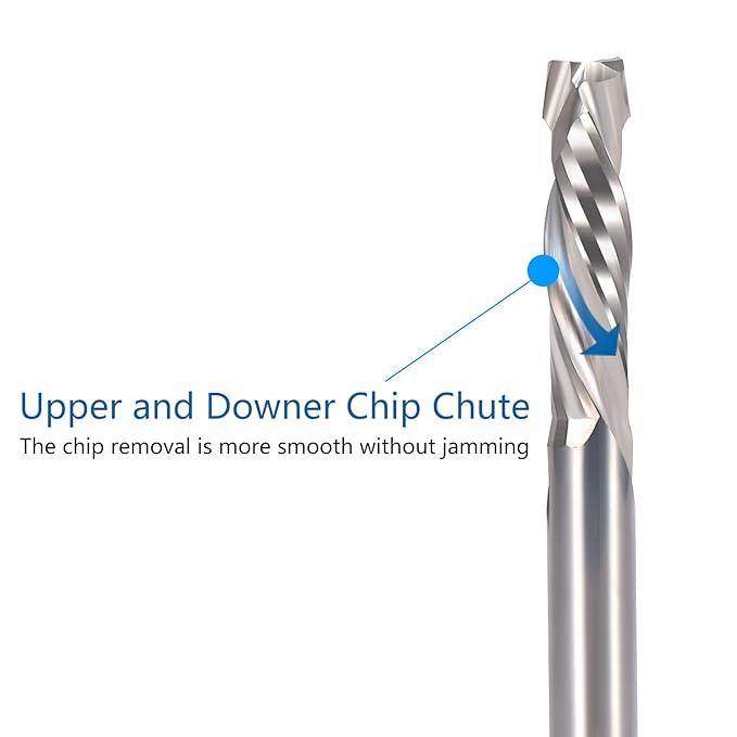 HOZLY Carbide Compression Router Bit Up&Down End Mills 1/8 inch Shank with 1/8 inch Cutter for CNC Mill Machine Wookwork 3D Profile Detail Engraver Carving Pack of 10