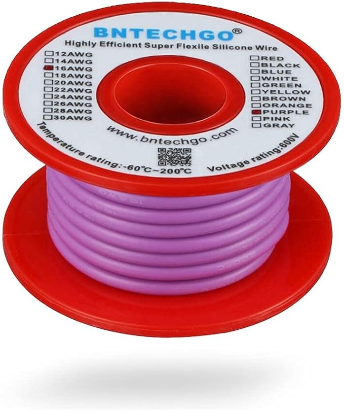 BNTECHGO 16 Gauge Silicone Wire Spool 25 ft Purple Flexible 16 AWG Stranded Tinned Copper Wire
