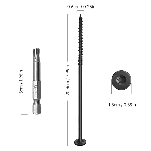 8 inch Deck Screws 50Pcs, Heavy Duty Structural Wood Screws with T30 Star Bits, Rust Epoxy Coated, for Timber/Log/Landscape Timber (#14 x 8)
