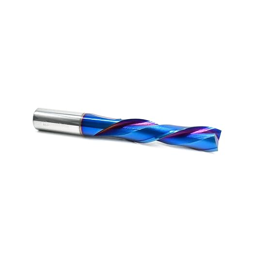1/2 Downcut Spiral Router Bit with 1/2 Shank Extra Long 4'' OVL Nano Blue Coating Carbide 2 Flute Down Cut Router Bit for Wood Plywood Cutting Carving CNC Endmill 2'' Cut Diameter