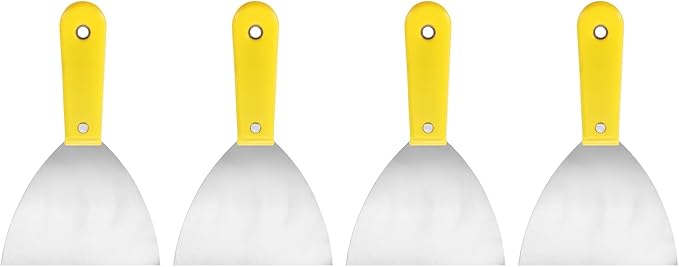 HARFINGTON 4pcs Carbon Steel Putty Knife 5" Plastic Handle Spreading Drywall Flex Putty Scraper for Wallpaper Wall Taping Scraping Paint, Yellow