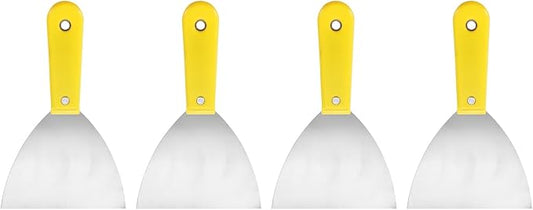 HARFINGTON 4pcs Carbon Steel Putty Knife 5" Plastic Handle Spreading Drywall Flex Putty Scraper for Wallpaper Wall Taping Scraping Paint, Yellow