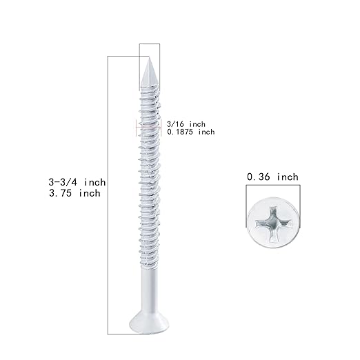 WenSilon(30 PCS) 3/16" x3-3/4 White Concrete Screw Anchor White Flat Head for Anchoring to Masonry, Block or Brick Stucco