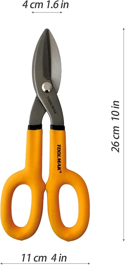 Tin Snips 10 Inch Straight Pattern Tinners Snips with Comfort Grip Sheet Metal Cutting Shears Heavy Duty