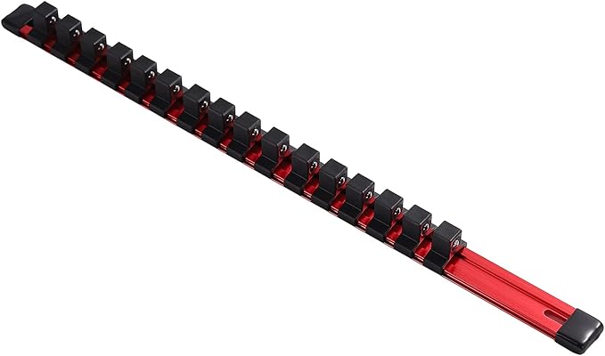 ALOANES 1/2-Inch Drive Aluminum Alloy Socket Organizer, Heavy Duty Socket Racks, Socket Holder Kit for Toolbox Drawer Fit 1/2-Inch x 16 Clips (Red)
