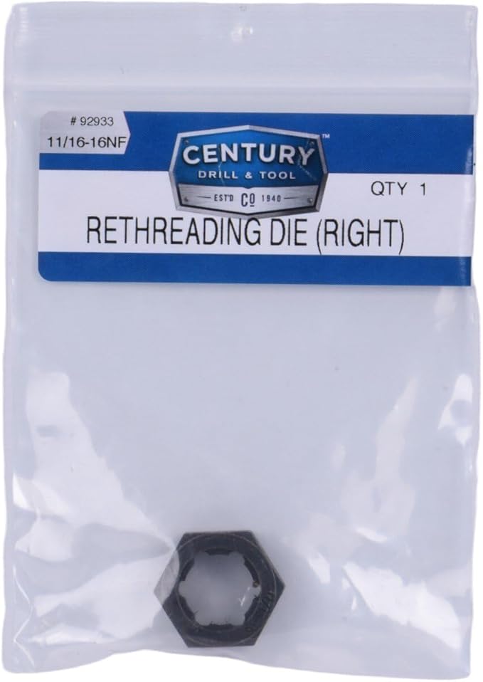 Century Drill & Tool, 92933, 11/16-16 NF, National Fine Fractional Right Hand Rethreading Die, High Carbon Steel, Fix Bolts or Studs
