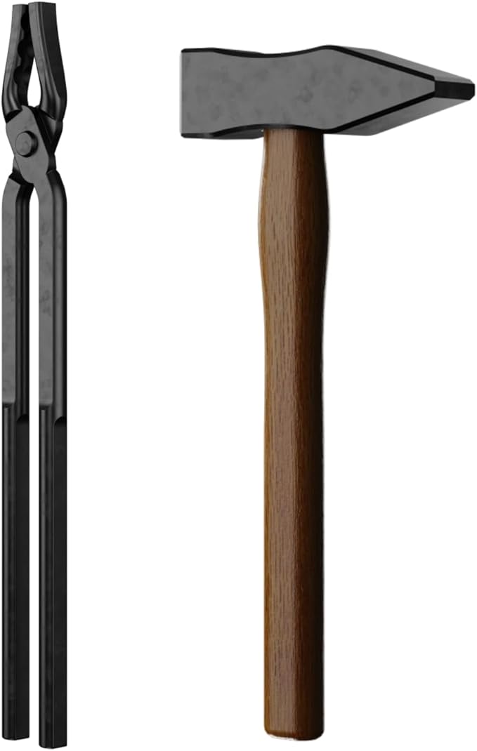 2PCS Blacksmith Tools with Blacksmith Tongs and Blacksmith Hammer, Wolf Jaw,Assembled Blacksmithing Tongs for Forging Tools and Equipment