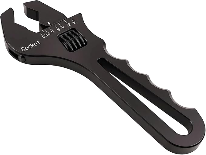 MINGABC Professional Adjustable AN Hose Wrench, Red Aluminum, 3AN-16AN Range, Anodized Finish (BLACK)