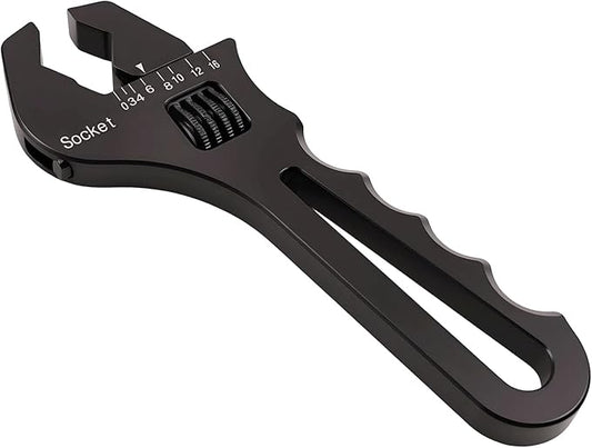 MINGABC Professional Adjustable AN Hose Wrench, Red Aluminum, 3AN-16AN Range, Anodized Finish (BLACK)