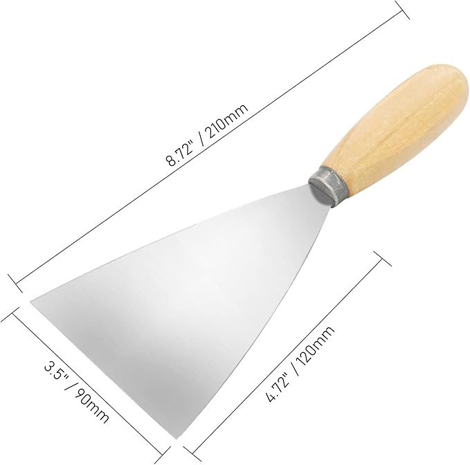 Putty Knife, 3.5 Inch Metal Scraper, wooden Handle Spackle Knives for Drywall, Decals, Wall paper, Patching, Painting, Taping, Scraping Coating