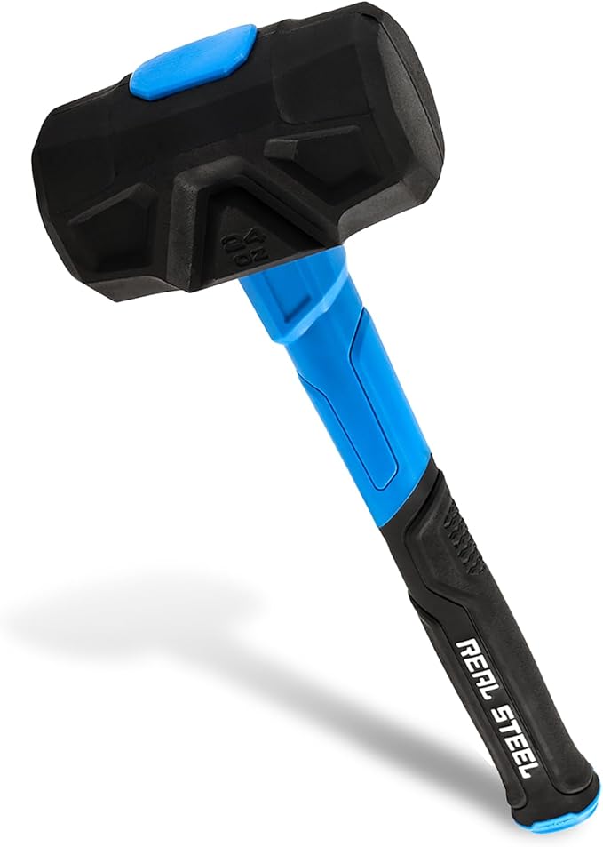 Real Steel Rubber Mallet Hammer 24OZ Black Rubber Hammer with Solid Head, Double-faced Mallets for Flooring, Woodworking, Camping, Automotive 0326