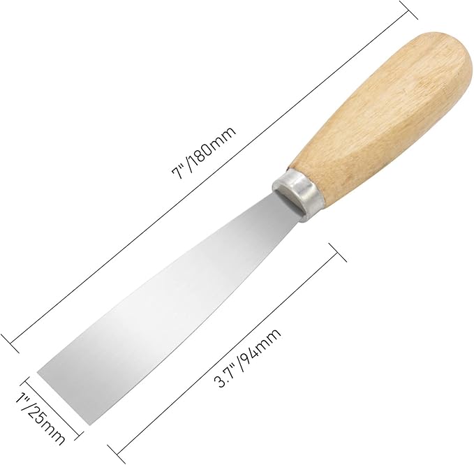 Putty Knife, 2 PCS 1 Inch Metal Scraper, wooden Handle Spackle Knives for Drywall, Decals, Wall paper, Patching, Painting, Taping, Scraping Coating