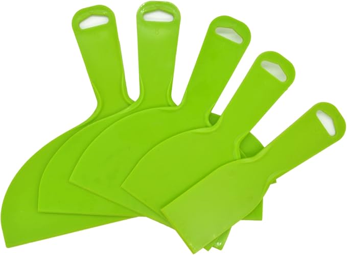 5Pcs Putty Scraper Plastic Flexible Putty Knives,Large Size Pack,Disposable Spreader Flexible Plastic Paint Scraper Tool for Spackling, Taping Drywall Wall Painting (Mixed pack2",4",6",8",10")