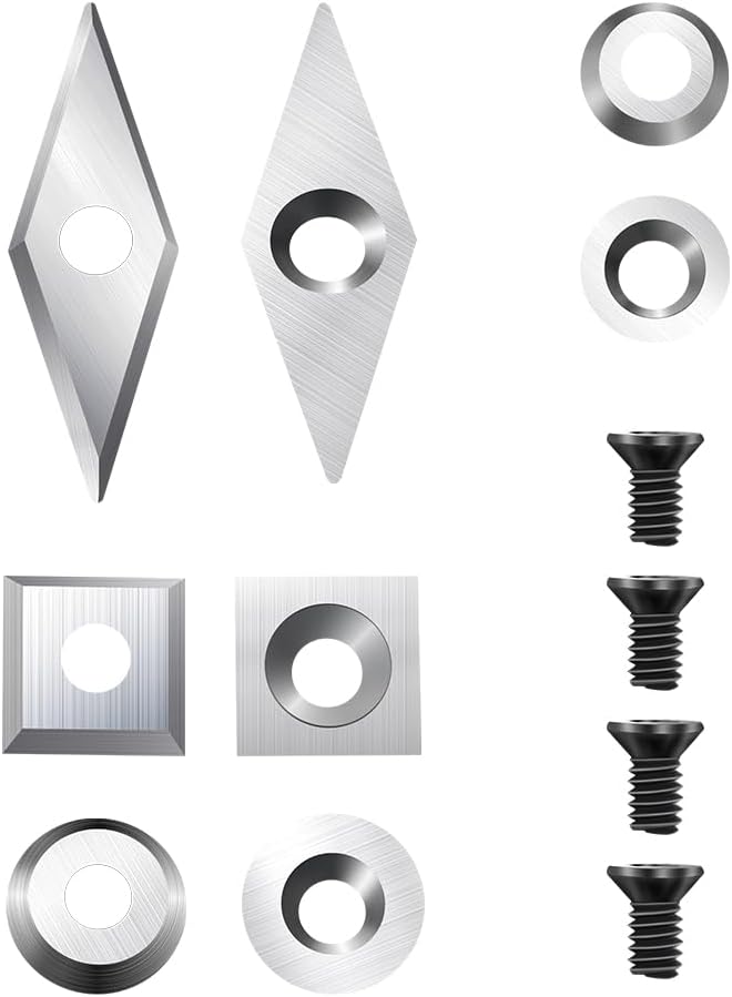 12Pcs Tungsten Carbide Cutters Inserts Set, Lathe Tools for Wood Lathe Turning Tools, Supplied with Screws and Screwdriver (Silver-12Pcs)