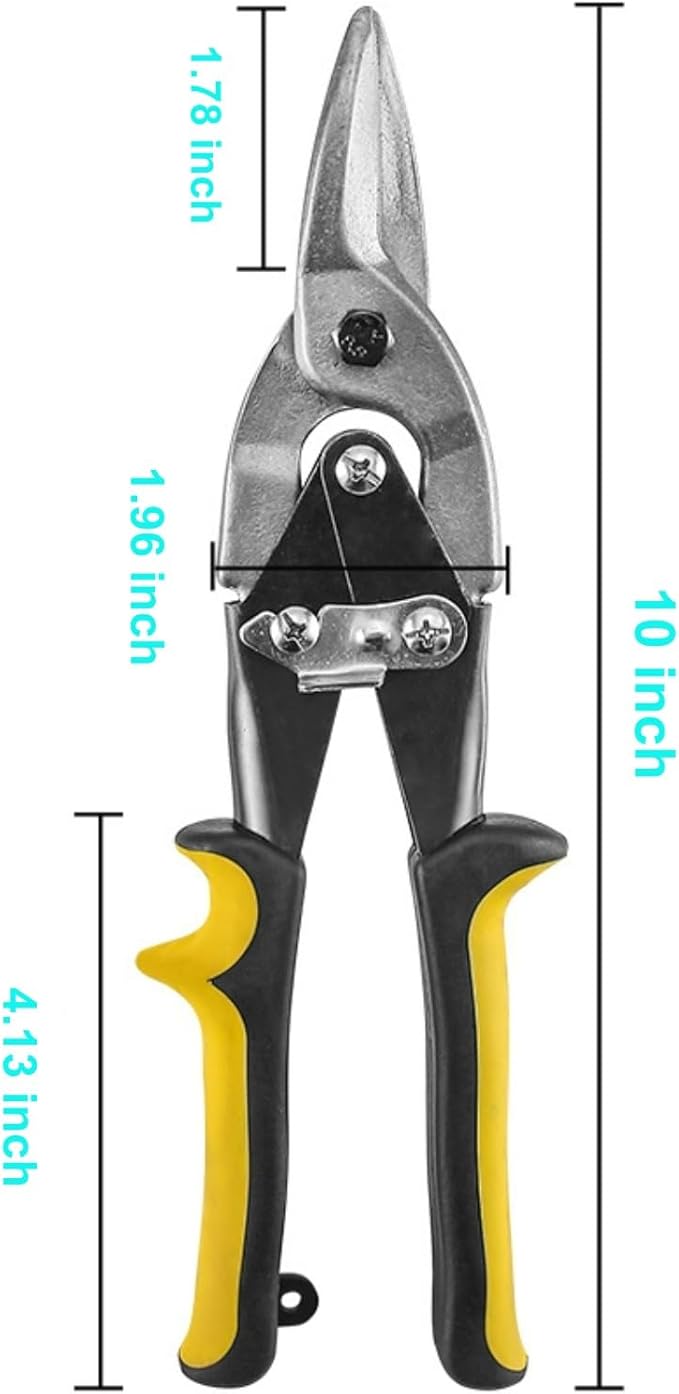 10 Inch Aviation Tin Snips, Heavy Duty Chrome Vanadium Steel Metal Cutter Shears for Cutting Sheet Metal, CR-V Straight Cut