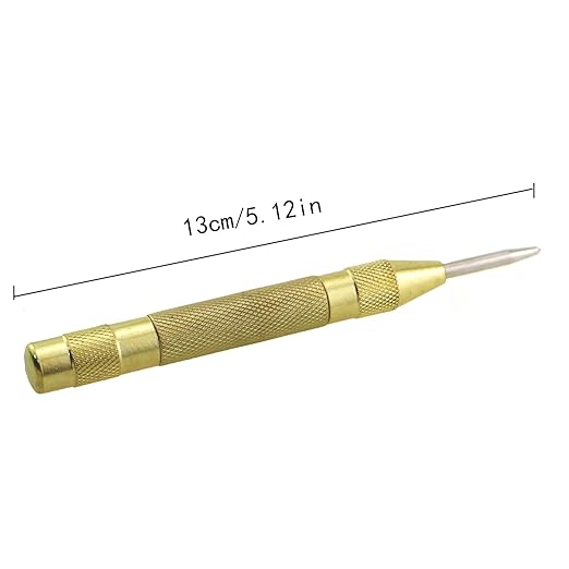 2PCS Automatic Center Punch 5 inch Brass Spring Loaded Center Hole Punch Adjustable Tension Metal or Wooden Hand Tool Window Breaker Safety Escape Tool Gold