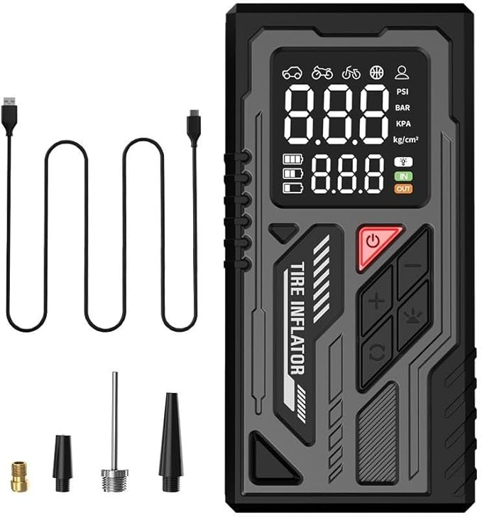 Portable Tire Inflator, 150PSI Cordless Air Compressor with Digital Pressure Gauge and LED Light for Cars, Motorcycles, Bicycles, and Balls. (YYA-001)