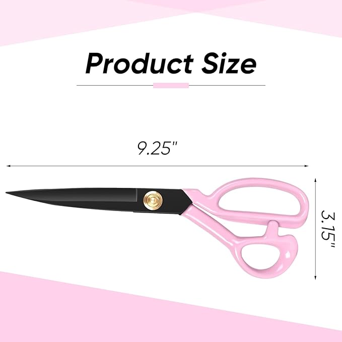 Professional Tailor Scissors Heavy Duty - Multi-Purpose Sewing Fabric Scissors for Leather Cutting Industrial Sharp Shears Home Office Arts, and Crafts (9 Inch) Pink