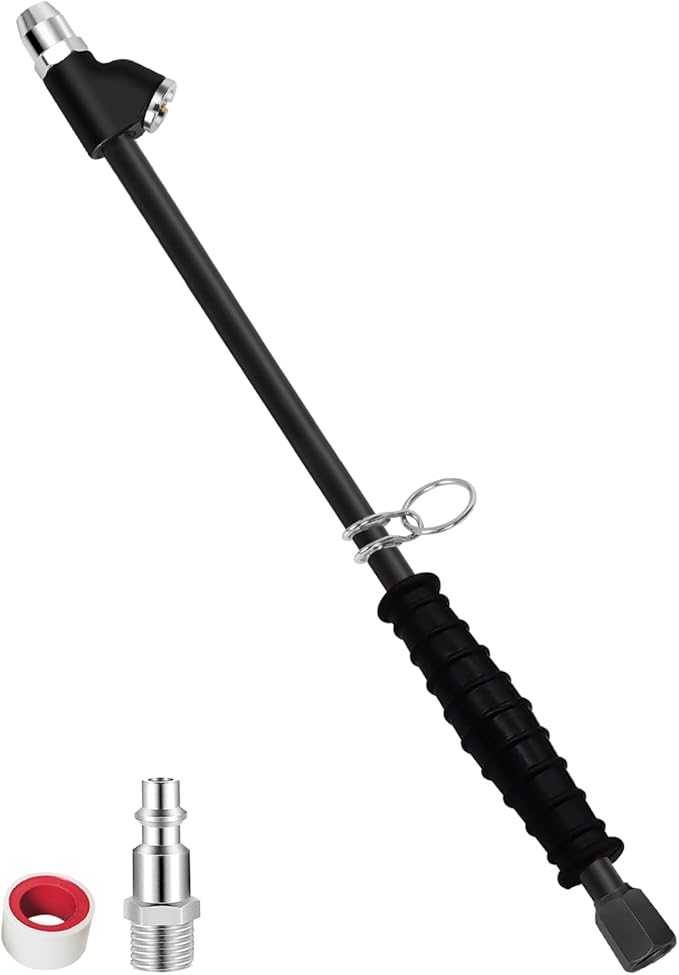 GODESON 15" Extended Reach Dual Head Air Chuck, 1/4" NPT Tire Inflator Nozzle with Quick Plug ??Heavy Duty Air Compressor Chuck Kit for Semi, Truck, RV, Dually Tires, Close Flow Tire Chucks