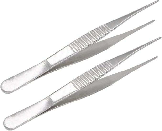 5 Inch Stainless Steel Tweezers with Straight Serrated Tip Multipurpose Forceps for Craft Repairing 2 Pack