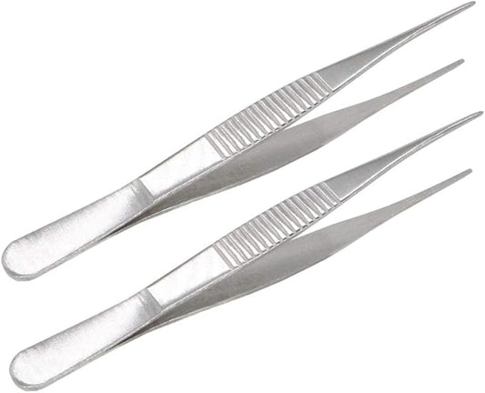 5 Inch Stainless Steel Tweezers with Straight Serrated Tip Multipurpose Forceps for Craft Repairing 2 Pack
