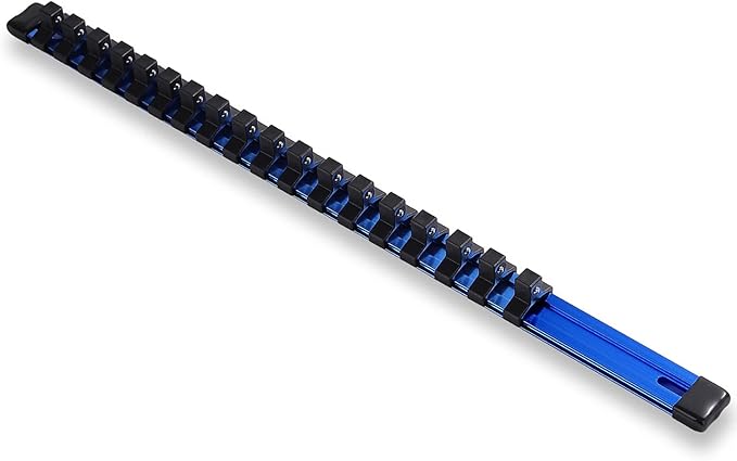 ALOANES 3/8-Inch Drive Aluminum Alloy Socket Organizer, Heavy Duty Socket Racks, Socket Holder Kit for Toolbox Drawer 3/8-Inch x 18 Clips (Blue)