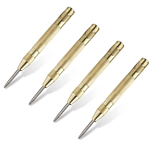 4 Pack Automatic Center Punch, Pamiso 5.1 Inch Spring Loaded Drill Punch Tool,Brass Window Spring Punch Tool, Fixed Point & Car Window Glasses Break